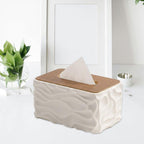 Tissue Box - Tissue Box - Handkerchief Box - Tissue Holder - Napkin Holder - Baby Wipes Box - Tissue Dispenser - Storage Box - Bathroom Accessories - Desk Organizer - Living Room Decoration - Bedroom Interior - Modern Design - White with Wood - 1 Piece