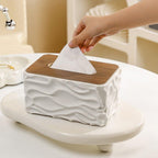 Tissue Box - Tissue Box - Handkerchief Box - Tissue Holder - Napkin Holder - Baby Wipes Box - Tissue Dispenser - Storage Box - Bathroom Accessories - Desk Organizer - Living Room Decoration - Bedroom Interior - Modern Design - White with Wood - 1 Piece