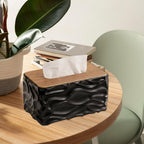 Tissue Box - Tissue Box - Handkerchief Box - Tissue Holder - Napkin Holder - Baby Wipes Box - Tissue Dispenser - Storage Box - Bathroom Accessories - Desk Organizer - Living Room Decoration - Bedroom Interior - Modern Design - Black with Wood - 1 Piece