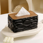 Tissue Box - Tissue Box - Handkerchief Box - Tissue Holder - Napkin Holder - Baby Wipes Box - Tissue Dispenser - Storage Box - Bathroom Accessories - Desk Organizer - Living Room Decoration - Bedroom Interior - Modern Design - Black with Wood - 1 Piece
