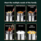 Deep Fryer - Mini Deep Fryer - Stainless Steel Oil Pan - Tempura Pan - Cooking Pan with Frying Basket - French Frying Pan - Induction and Gas - Frying Pan - Deep Fryer with Lid - Kitchen Accessories - Frying Set - Pans - Oil Filter - Sauté Pan - Silver -