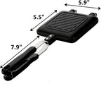 Sandwich Iron - Sandwich Maker - Grill Pan - Camping Sandwich Iron - Panini Grill - Frying Pan - Gas Stove Pan - Double-Sided Pan - Non-Stick Coating - Sandwich Clamp - Manual Toaster - Toaster - Breakfast Making - Kitchen - Black - 1 Piece