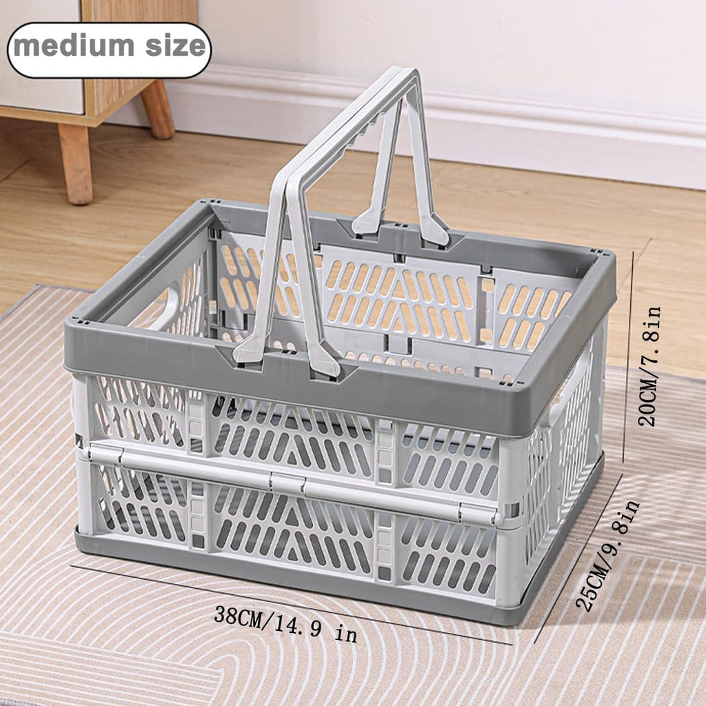 Folding Crate - Folding Crate - Shopping Basket - Storage Basket - Collapsible Basket - Shopping Crate - Storage Box - Plastic Crate - Camping - Car Organizer - Foldable - Stackable - With Handles - Trunk - Gray White - 1 Piece