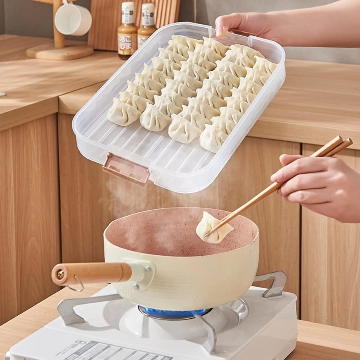 Food Storage Containers - Freezer Containers - Fridge Organizer - Storage Boxes with Lid - Kitchen Storage Box - Meat Box - Food Container - Stackable - 4 Layers - With Handle - Food Storage Box - Large Capacity - Freezer - Cream White - 1 Piece