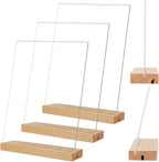Menu Card Holder A4 - Photo Frame with Wooden Base - Table Stand - Brochure Holder - Acrylic Stand - Hospitality - Office - Wedding Decoration - Information Holder - Double Slot - Straight and Angled - Transparent and Wood - 3 Pieces