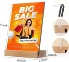 Menu Card Holder A4 - Photo Frame with Wooden Base - Table Stand - Brochure Holder - Acrylic Stand - Hospitality - Office - Wedding Decoration - Information Holder - Double Slot - Straight and Angled - Transparent and Wood - 3 Pieces
