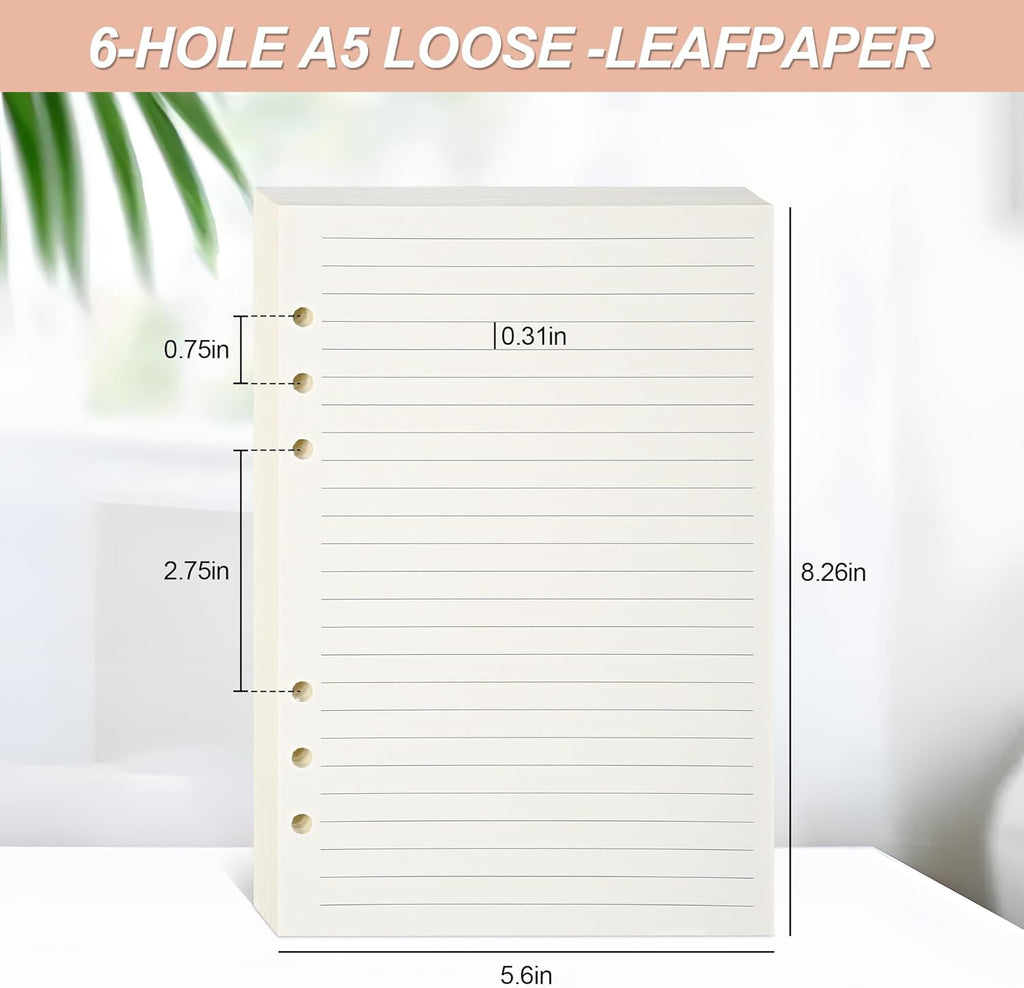 Notebook Refill A5 - Ring Binder Paper 6 Holes - Agenda Refill - Bullet Journal Paper - Refillable Notepad - Writing Paper - Planner Inserts - Office Supplies - School Supplies - Study Notes -Lined Paper - White - [??] Pieces