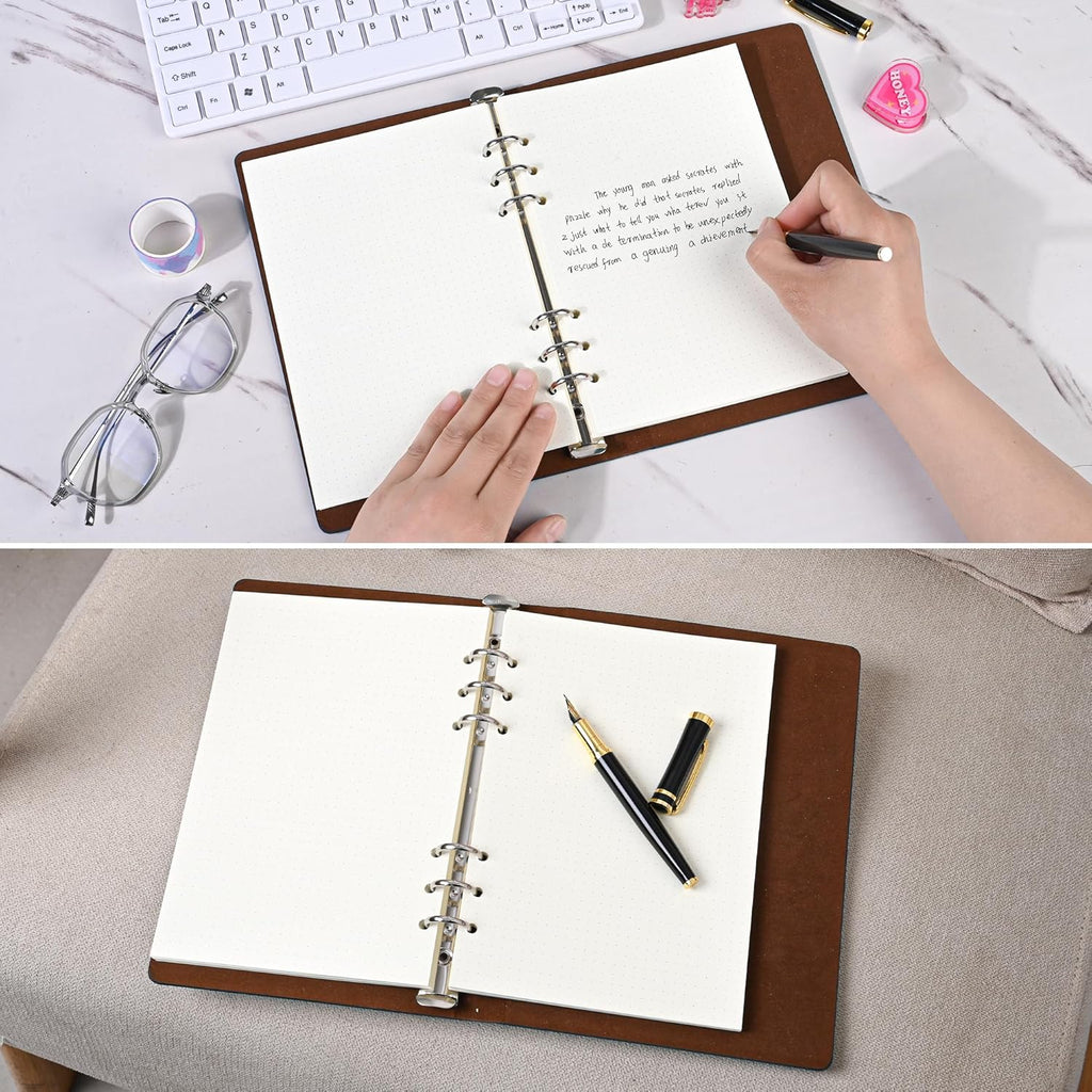 Notebook Refill A5 - Ring Binder Paper 6 Holes - Agenda Refill - Bullet Journal Paper - Refillable Notepad - Writing Paper - Planner Inserts - Office Supplies - School Supplies - Drawing and Sketching -Dotted Dots - White - 5 Pieces