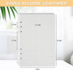 Notebook Refill A5 - Ring Binder Paper 6 Holes - Agenda Refill - Bullet Journal Paper - Refillable Notepad - Writing Paper - Planner Inserts - Office Supplies - School Supplies - Math Notebook -Checked White Graph Paper - 5 Pieces
