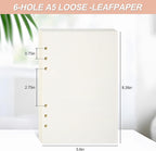 Notebook Refill A5 - Ring Binder Paper 6 Holes - Agenda Refill - Bullet Journal Paper - Refillable Notepad - Writing Paper - Planner Inserts - Office Supplies - School Supplies - Blank Sketch Paper -No Lines - White - 5 Pieces