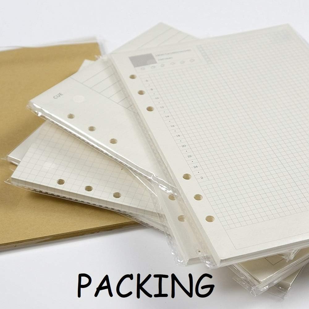 Notebook Refill A5 - Ring Binder Paper 6 Holes - Agenda Refill - Bullet Journal Paper - Refillable Notepad - Writing Paper - Planner Inserts - Office Supplies - School Supplies - Calendar Overview -Weekly planner agenda - white - pack of 5