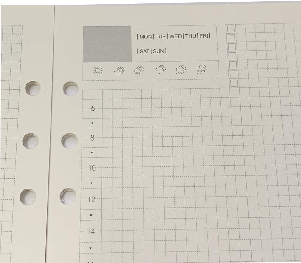 Notebook Refill A5 - Ring Binder Paper 6 Holes - Agenda Refill - Bullet Journal Paper - Refillable Notepad - Writing Paper - Planner Inserts - Office Supplies - School Supplies - Calendar Overview -Weekly planner agenda - white - pack of 5