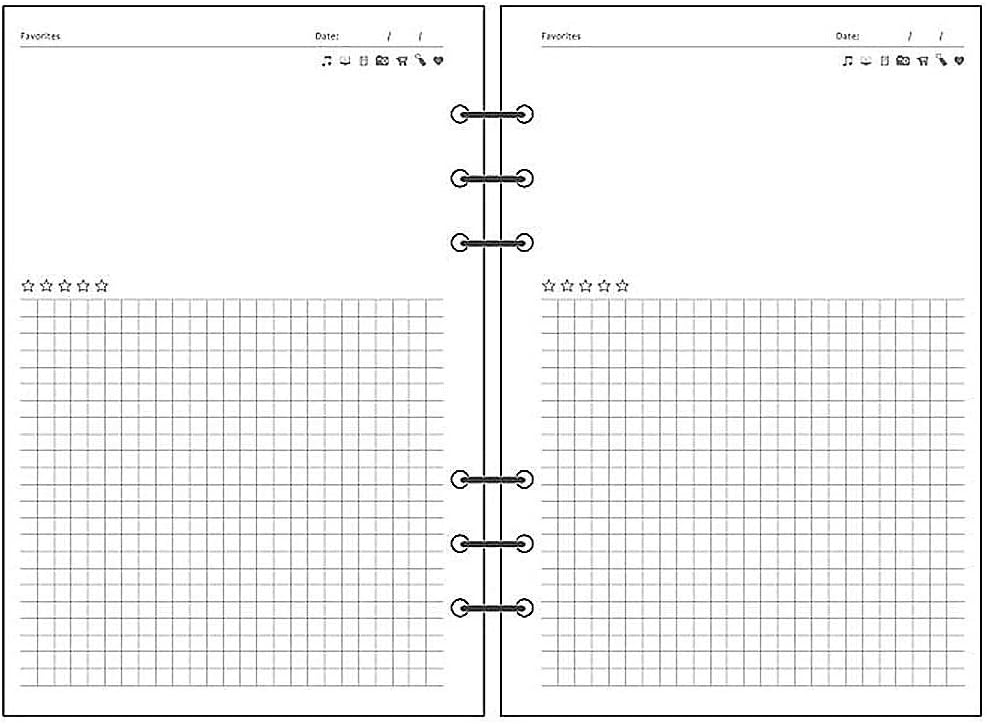 Notebook Refill A5 - Ring Binder Paper 6 Holes - Agenda Refill - Bullet Journal Paper - Refillable Notepad - Writing Paper - Planner Inserts - Office Supplies - School Supplies - Review Page -Favorites List - White - 5 Pieces
