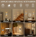 Indoor Wall Lamp - Night Light with Motion Sensor - Wireless LED Wall Light - Rechargeable Wall Lamp - Stair Lighting - Closet Lighting - Bedroom Lamp - USB Rechargeable - Magnetic -Warm White Light - Black - 1 Piece