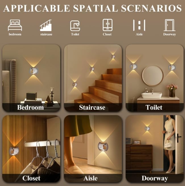 Indoor Wall Lamp - Night Light with Motion Sensor - Wireless LED Wall Light - Rechargeable Wall Lamp - Stair Lighting - Closet Lighting - Bedroom Lamp - USB Rechargeable - Magnetic -Warm White Light - Black - 1 Piece