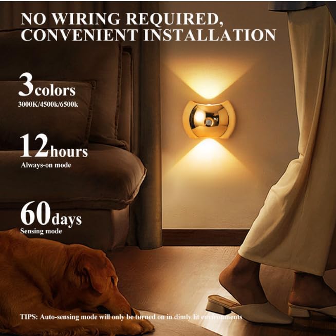 Indoor Wall Lamp - Night Light with Motion Sensor - Wireless LED Wall Light - Rechargeable Wall Lamp - Stair Lighting - Closet Lighting - Bedroom Lamp - USB Rechargeable - Magnetic -Warm White Light - Dark Wood - 1 Piece
