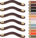 Leather Handles - Furniture Handles - Kitchen Handles - Door Handles - Cabinet Handles - Drawer Knobs - Furniture Hardware - Kitchen Hardware - Handles - Leather - Leather - Kitchen Renovation - Industrial - Brass - Pitch 128mm - Handles - Cognac - Set of