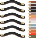 Leather Handles - Furniture Handles - Kitchen Handles - Door Handles - Cabinet Handles - Drawer Knobs - Furniture Hardware - Kitchen Hardware - Handles - Leather - Leather - Kitchen Renovation - Industrial - Brass - Pitch 128mm - Handles - Black - Set of