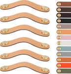 Leather Handles - Furniture Handles - Kitchen Handles - Door Handles - Cabinet Handles - Drawer Knobs - Furniture Hardware - Kitchen Hardware - Handles - Leather - Leather - Kitchen Renovation - Scandinavian - Brass - Pitch 128mm - Handles - Beige - Set o