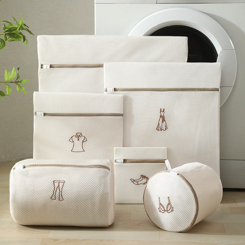 Laundry Bags - Laundry Bag Set - Laundry Net - Laundry Nets - Bra Wash Bag - Lingerie Wash Bag - Clothing Protection - Washing Machine - Protection - Organizer - Travel Organizer - Mesh - Fine Mesh - Honeycomb - Luxury - Embroidery - Beige - Set of 6