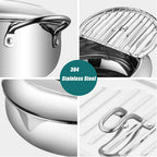 Deep fryer - Tempura pan - 20 cm - Stainless steel pan - Kitchen accessories - Japanese deep fryer - Induction deep fryer - Deep fryer - Cooking pot - Stainless steel pan - Small deep fryer - Kitchen utensils - Household - Silver - 1 piece