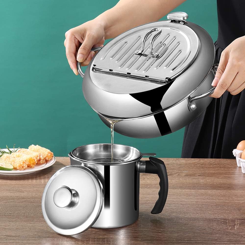 Deep fryer - Tempura pan - 24 cm - Stainless steel pan - Kitchen accessories - Japanese deep fryer - Induction deep fryer - Deep fryer - Cooking pot - Stainless steel pan - Large deep fryer - Kitchen utensils - Household - Silver - 1 piece