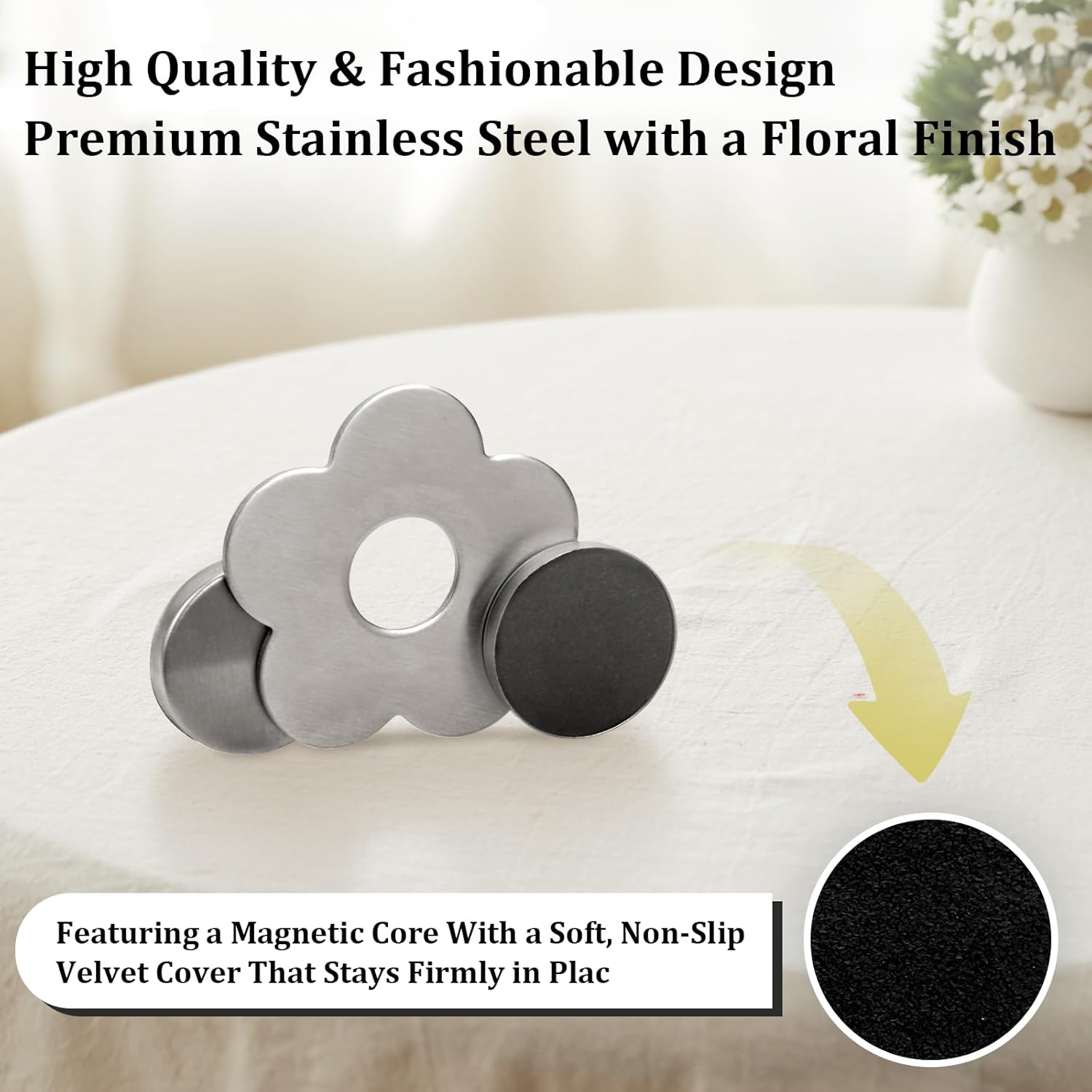 Tablecloth clips - Tablecloth weights - Magnetic clips - Tablecloth holder - Garden accessories - Picnic accessories - Windstopper tablecloth - Table accessories - Outdoor dining - Magnetic weight - Butterfly design - Silver - 8 pieces