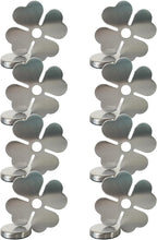 Tablecloth clips - Tablecloth weights - Magnetic clips - Tablecloth holder - Garden accessories - Picnic accessories - Windstopper tablecloth - Table accessories - Outdoor dining - Magnetic weight - Clover design - Silver - 8 pieces