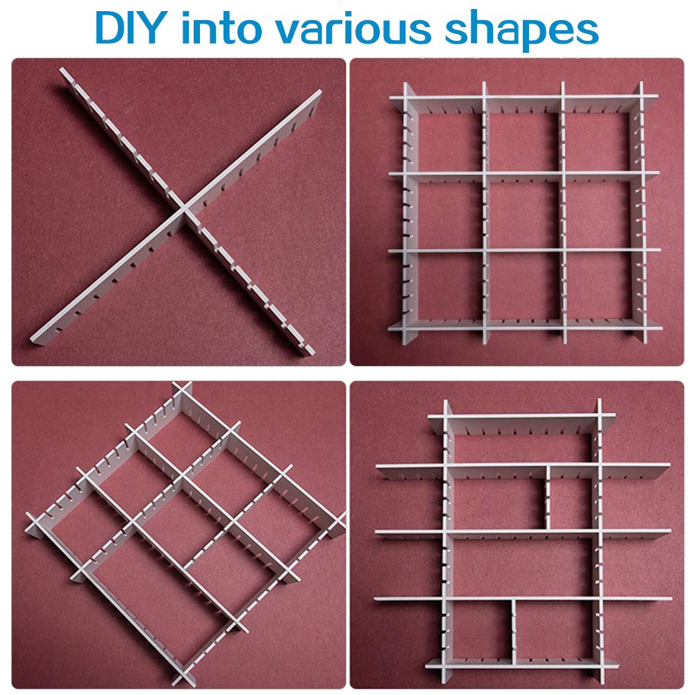 Drawer dividers - Drawer organizer - Storage system - Adjustable drawer divider - Desk organizer - Kitchen drawer organizer - Make-up organizer - Wardrobe organizer - Drawer division - Sock organizer - Underwear organizer - 2mm - 47x7cm - White - 8 pieces