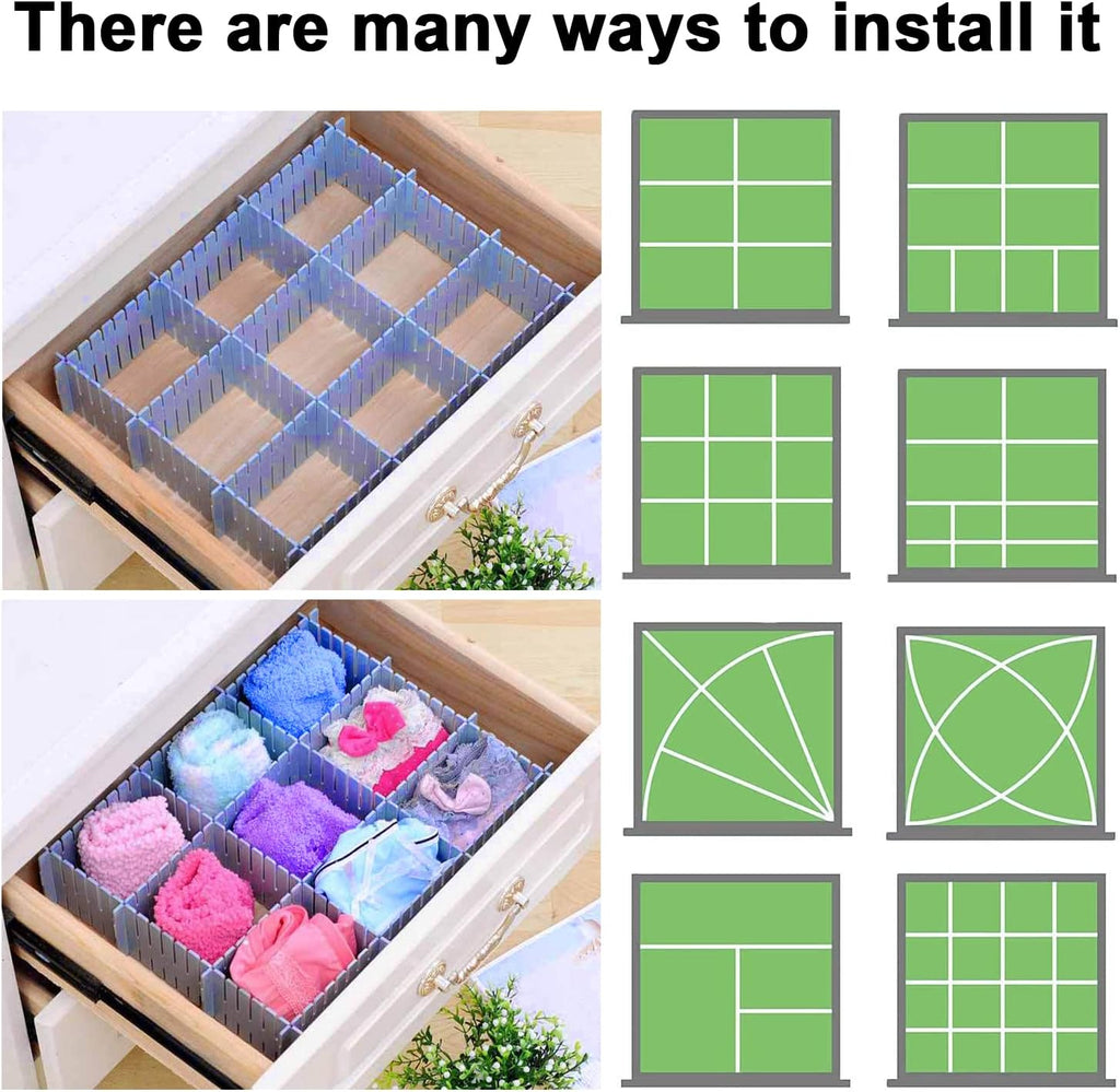 Drawer dividers - Drawer organizer - Storage system - Adjustable drawer divider - Desk organizer - Kitchen drawer organizer - Make-up organizer - Wardrobe organizer - Drawer division - Sock organizer - Underwear organizer - 2mm - 47x7cm - Blue - 8 pieces