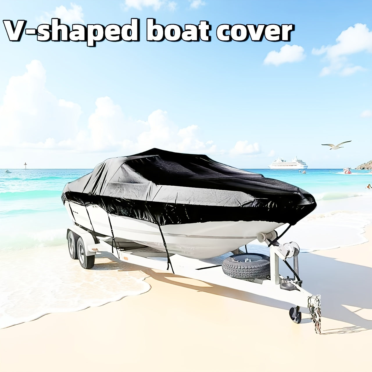 Trailerable Boat Cover – Heavy Duty Waterproof Tarp with Storage Bag, Designed for V-Hull, Fish & Ski, Runabout, Bass & Fishing Boats,11-13FTBlack
