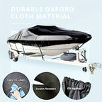 Trailerable Boat Cover – Heavy Duty Waterproof Tarp with Storage Bag, Designed for V-Hull, Fish & Ski, Runabout, Bass & Fishing Boats,16-18FTBlack