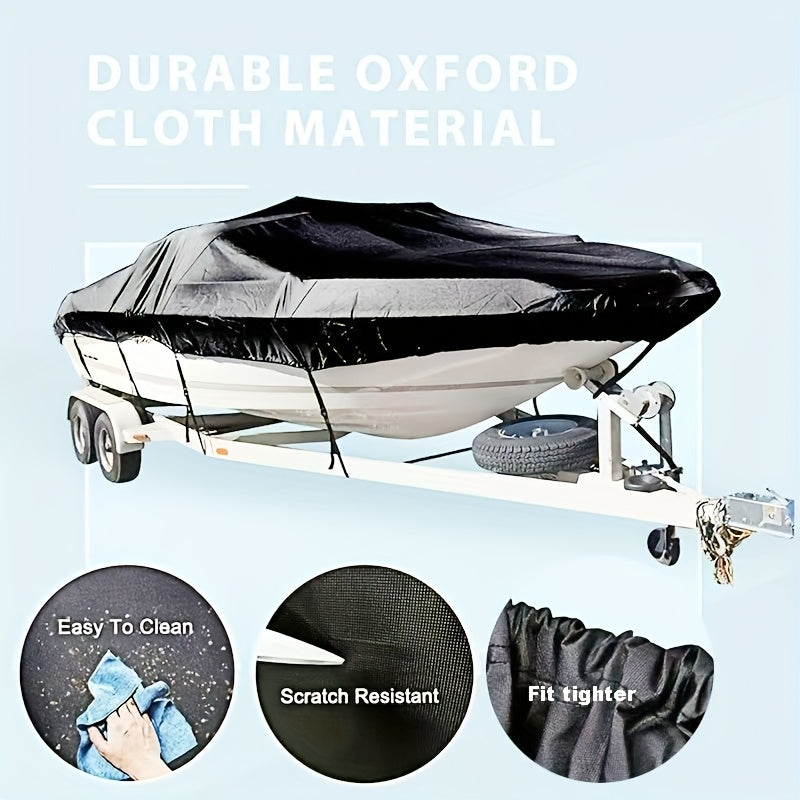 Trailerable Boat Cover – Heavy Duty Waterproof Tarp with Storage Bag, Designed for V-Hull, Fish & Ski, Runabout, Bass & Fishing Boats,16-18FTBlack