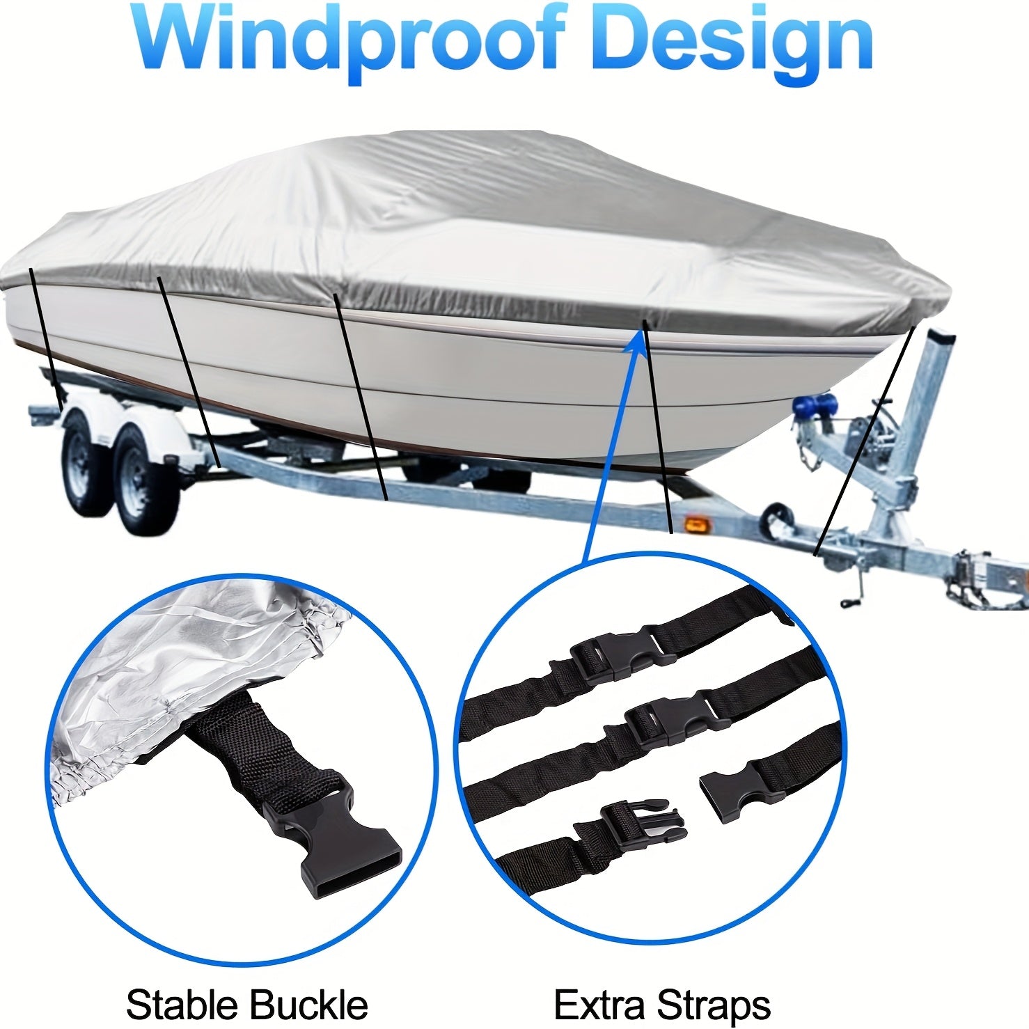 Trailerable Boat Cover – Heavy Duty Waterproof Tarp with Storage Bag, Designed for V-Hull, Fish & Ski, Runabout, Bass & Fishing Boats,17-20FTBlack