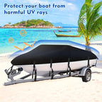 Trailerable Boat Cover – Heavy Duty Waterproof Tarp with Storage Bag, Designed for V-Hull, Fish & Ski, Runabout, Bass & Fishing Boats,20-22FTBlack