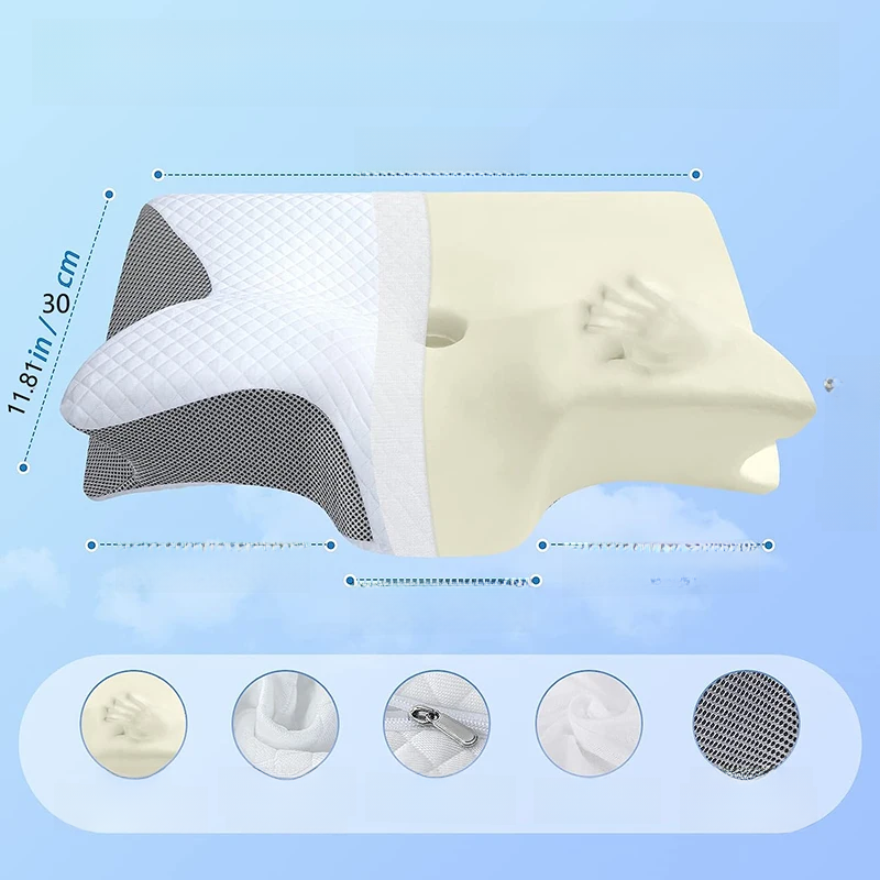 Viscoelastic Neck Pillow, Ergonomic Contour 2-in-1 Neck Pain Orthopedic Pillow, Contour Support Pillow, 1 Unit Light Gray None No, Light gray
