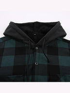 Men's Plaid Shirt Padded Warm Lined Plaid Shirts Men's Casual Plaid Shirt with Pockets Men's Hooded Plaid Jacket Green XL