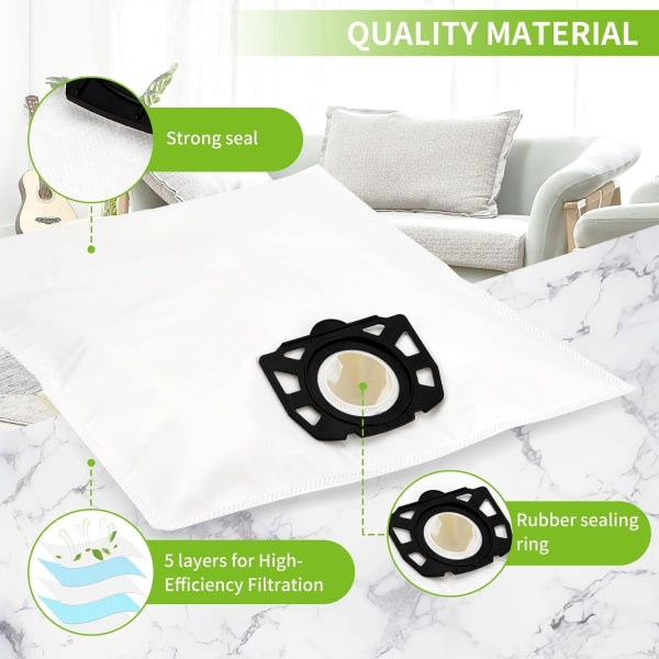 10 vacuum cleaner bags for Kärcher vacuum cleaners, compatible with wd4 wd5 wd6 mv4 mv5 mv6
