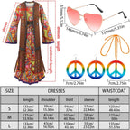 60s costume women, hippie women's dress set, 70s disco halloween outfits, hippie clothing women's costume, 60s clothing accessories L