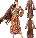60s costume women, hippie women's dress set, 70s disco halloween outfits, hippie clothing women's costume, 60s clothing accessories L
