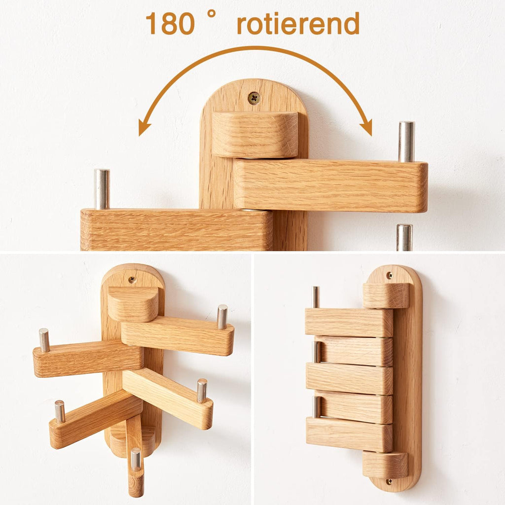 Oak Coat Rack, Wooden Wall Mounted Coat Rack for Entryway, Living Room, Bedroom, Bathroom