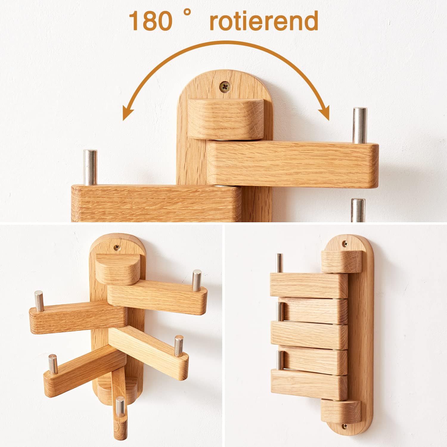 Oak Coat Rack, Wooden Wall Mounted Coat Rack for Entryway, Living Room, Bedroom, Bathroom