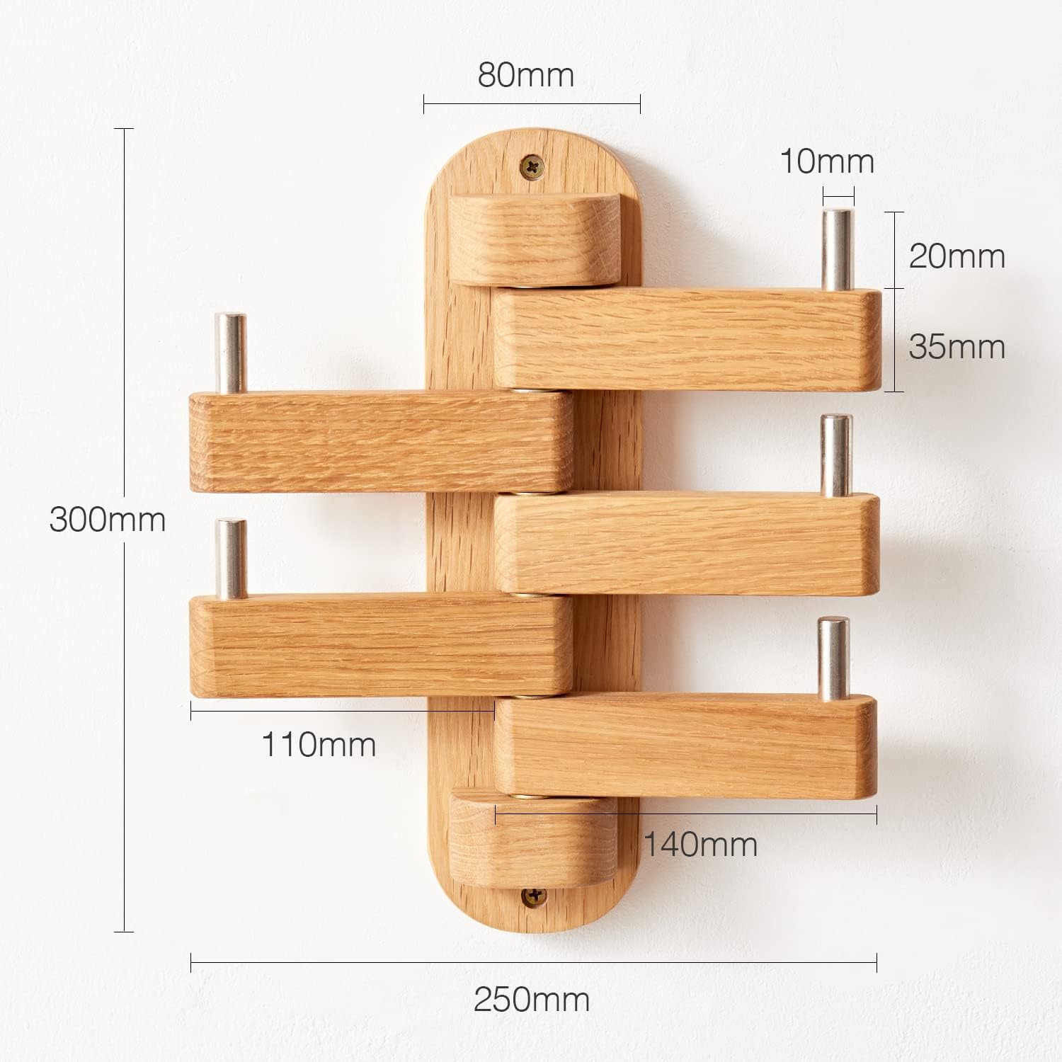 Oak Coat Rack, Wooden Wall Mounted Coat Rack for Entryway, Living Room, Bedroom, Bathroom