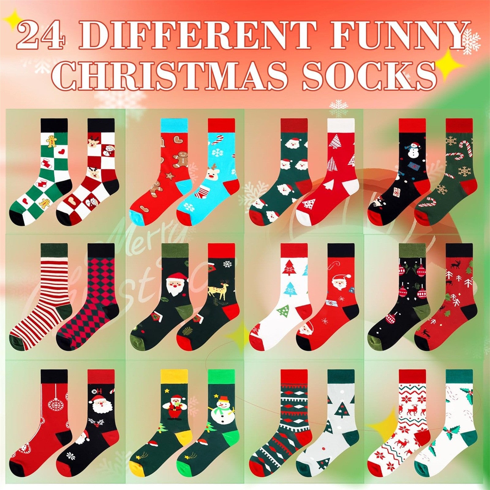 Advent Calendar 2024 with Socks - 24 Days with Different Christmas Patterns for Adults