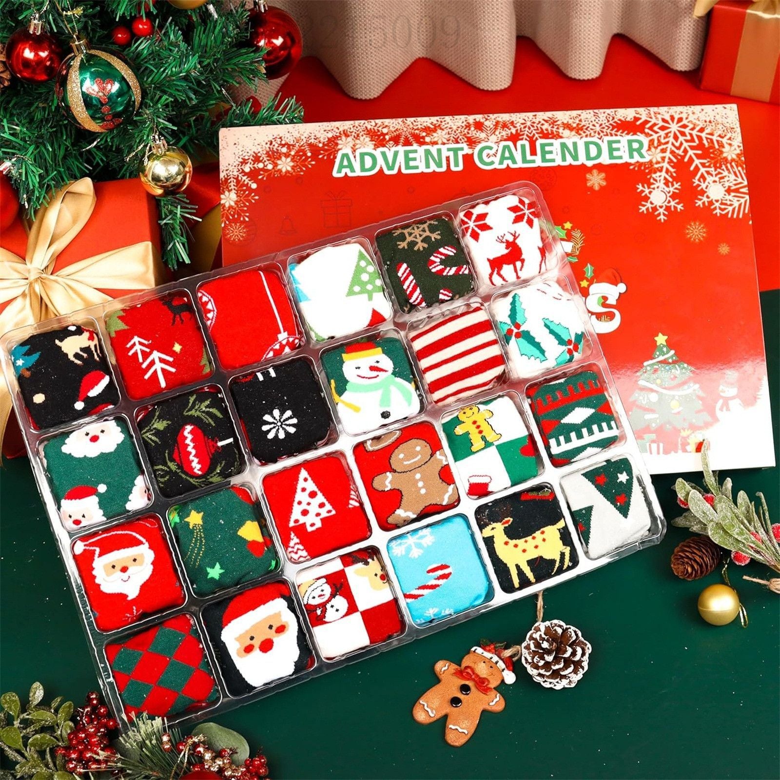 Advent Calendar 2024 with Socks - 24 Days with Different Christmas Patterns for Adults