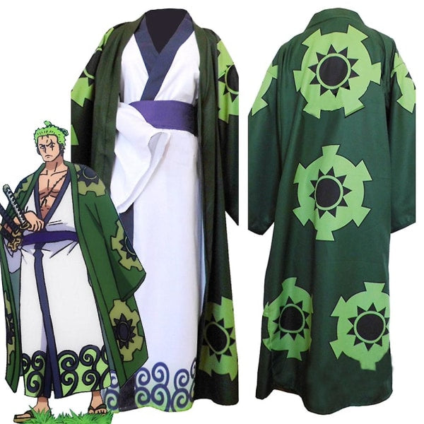 Anime Roronoa Zoro Costume Wano Kuni Country Kimono Robe Full Suit Outfits Halloween Carnival Costume _ai_p Wig Only L