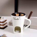 Tealight Fondue Set, Ceramic Melting Pot for Chocolate and Dessert Beige