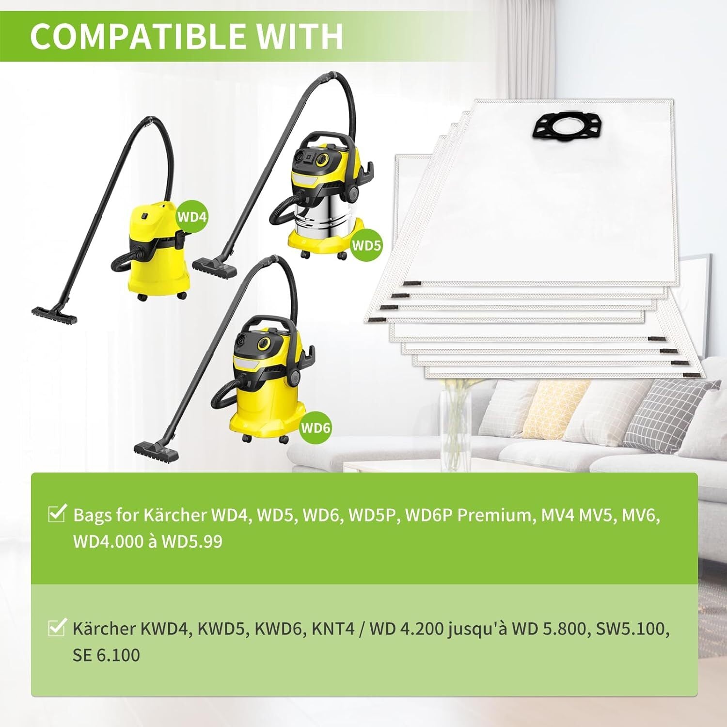 10 pcs vacuum cleaner bags for Karcher vacuum cleaner wd4 wd5 wd6 mv4 mv5 mv6