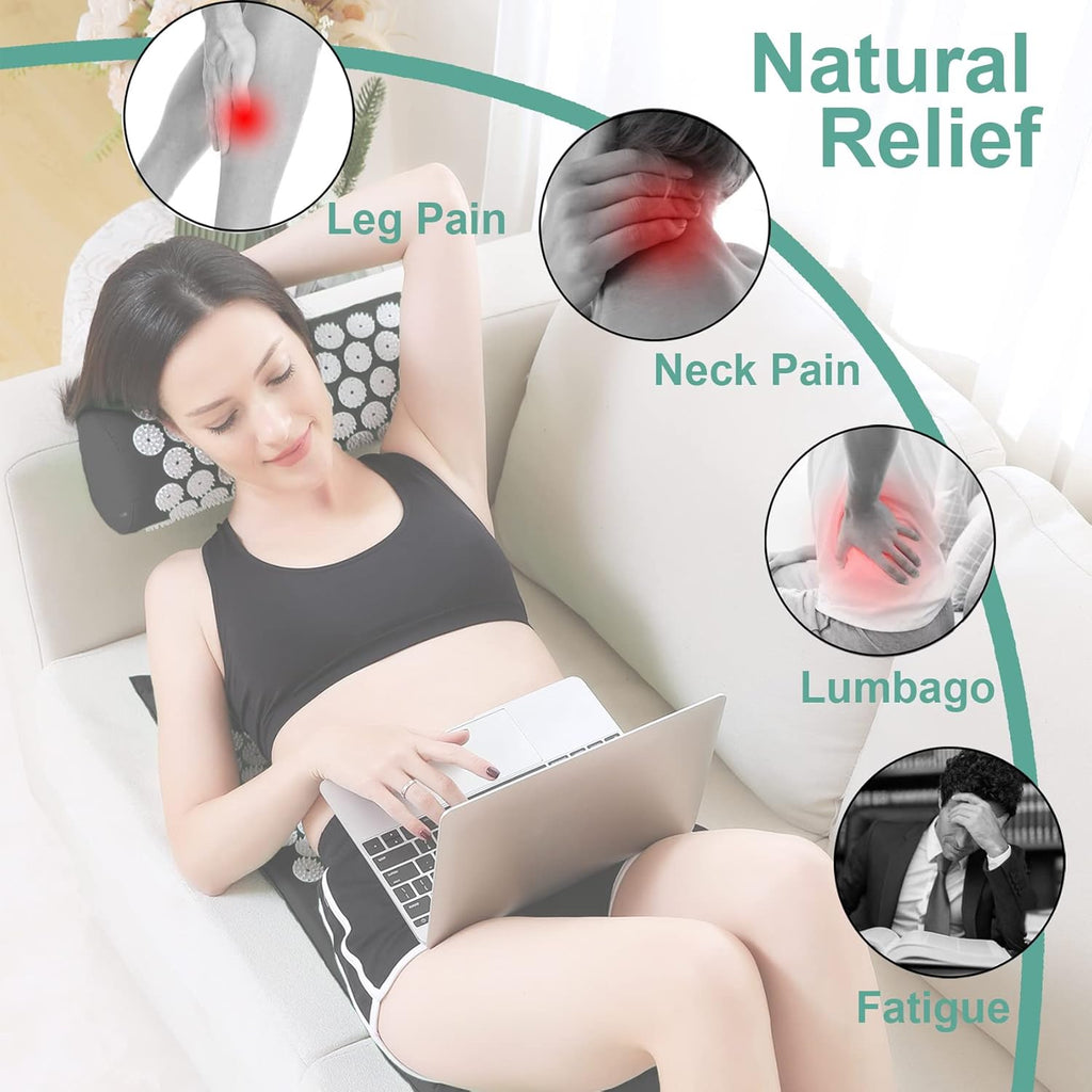 Acupressure Mat and Pillow Set with Bag Acupuncture Mat for Neck and Back Pain, Muscle Relaxation Stress Relief, Sciatica Pain Relief Pillow - Purple