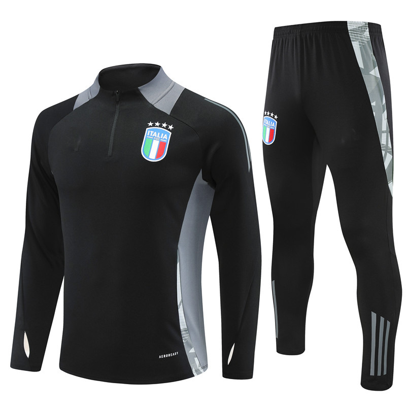 2425 New football training clothes with half zipper autumn winter set for adults and children Italy/Black Italy/Black Italy/Black M